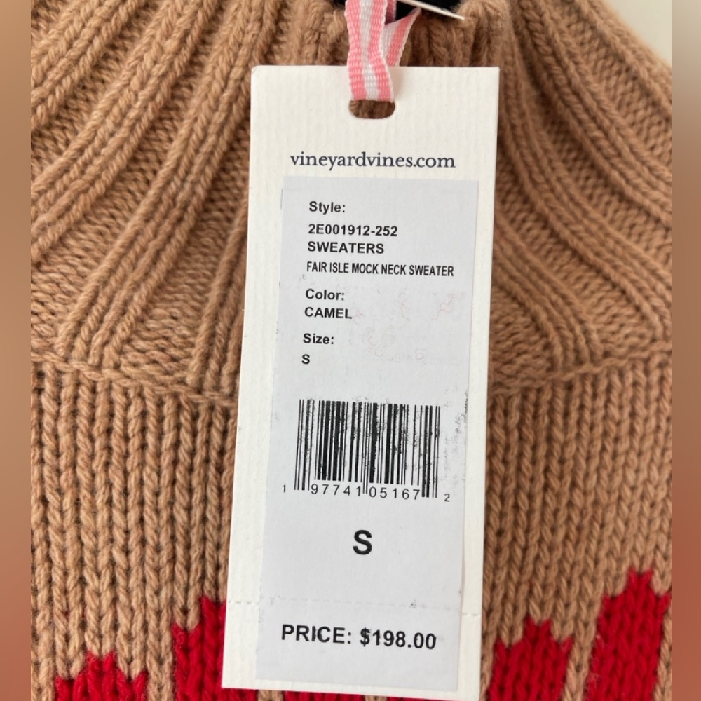 Vineyard Vines Fair Isle Mock Neck Sweater Women’s Small in Camel NEW - Picture 7 of 8